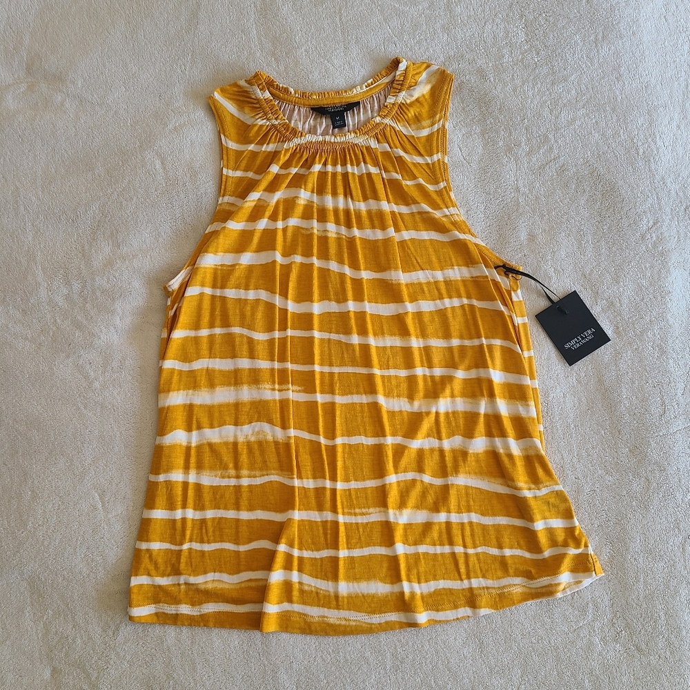 NWT Simply Vera Vera Wang Mustard Striped Tank Top Size M
